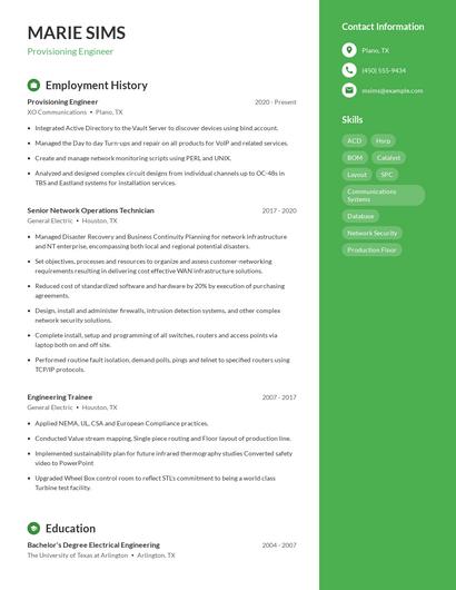 Provisioning Engineer Resume