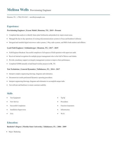 Provisioning Engineer Resume
