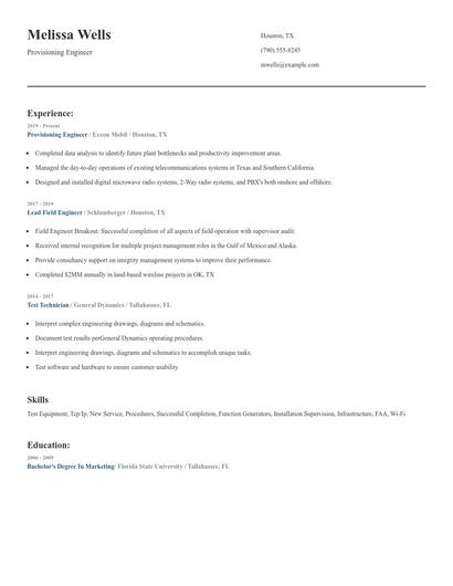 Provisioning Engineer Resume