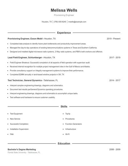Provisioning Engineer Resume