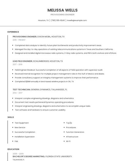 Provisioning Engineer Resume