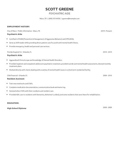 Psychiatric Aide Resume