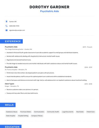 Psychiatric Aide Resume