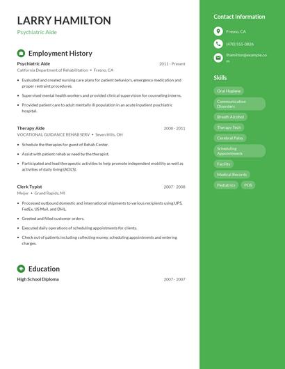 Psychiatric Aide Resume