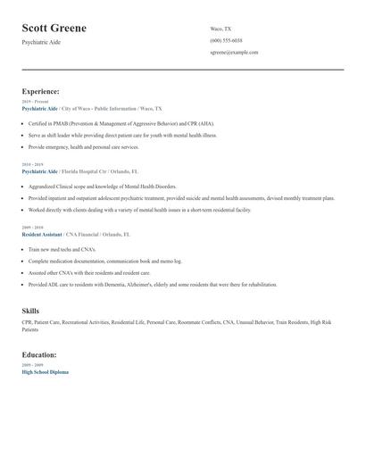 Psychiatric Aide Resume
