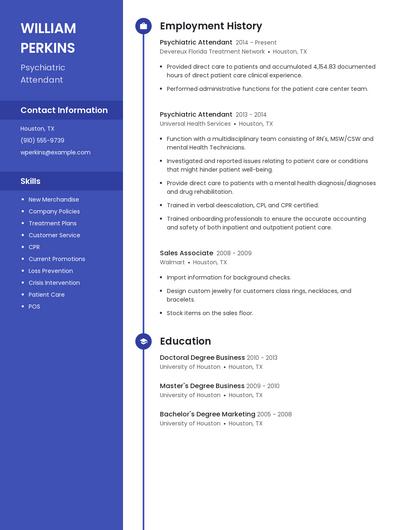 Psychiatric Attendant Resume