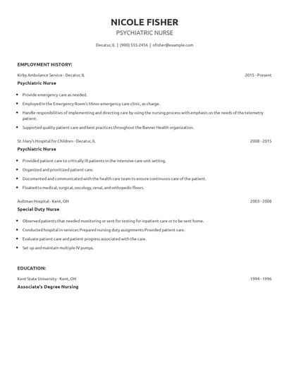 Psychiatric Nurse Resume