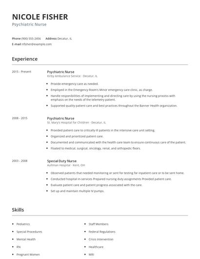 Psychiatric Nurse Resume