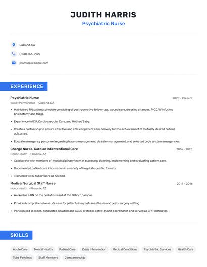 Psychiatric Nurse Resume