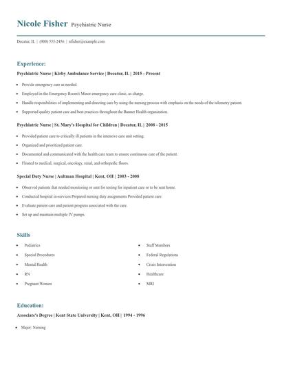 Psychiatric Nurse Resume