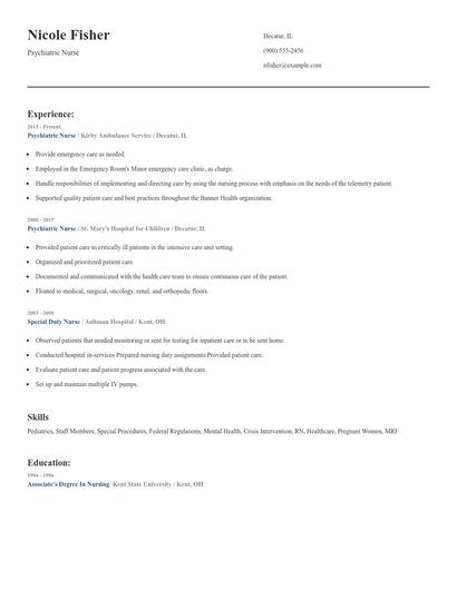 Psychiatric Nurse Resume