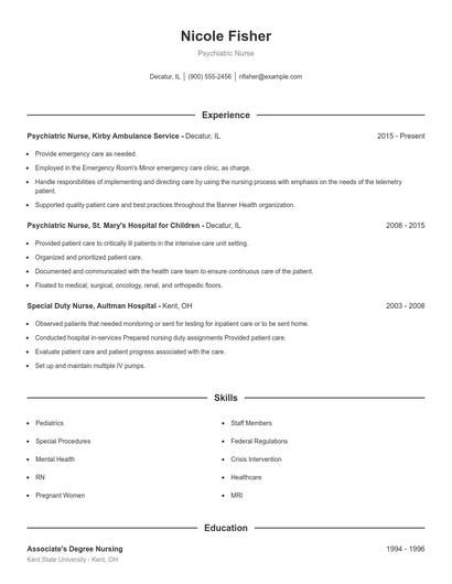 Psychiatric Nurse Resume