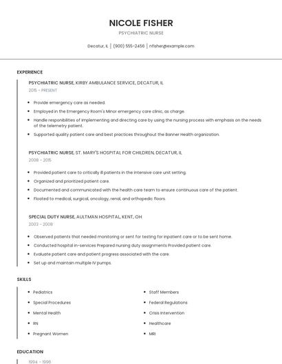 Psychiatric Nurse Resume