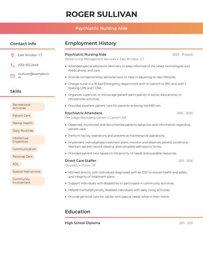Psychiatric Nursing Aide Resume