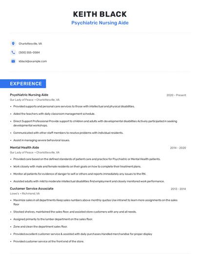 Psychiatric Nursing Aide Resume