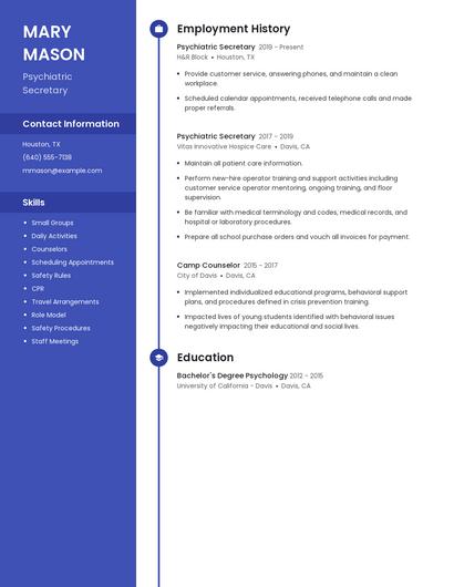 Psychiatric Secretary Resume
