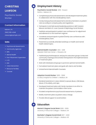 Psychiatric Social Worker Resume