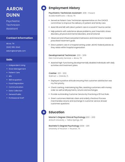 Psychiatric Technician Assistant Resume