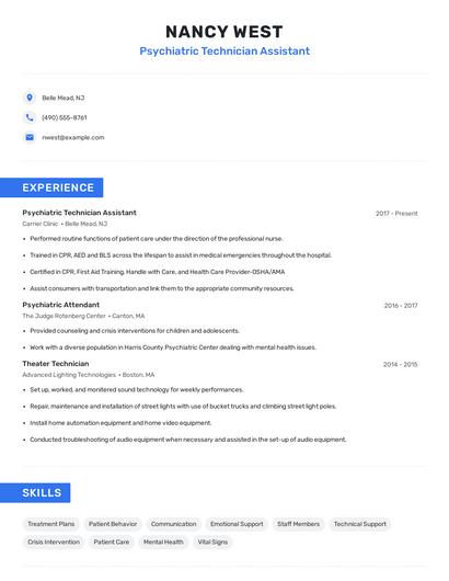 Psychiatric Technician Assistant Resume