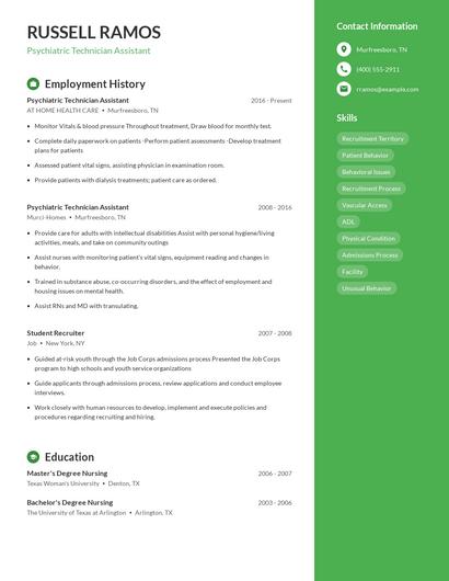 Psychiatric Technician Assistant Resume