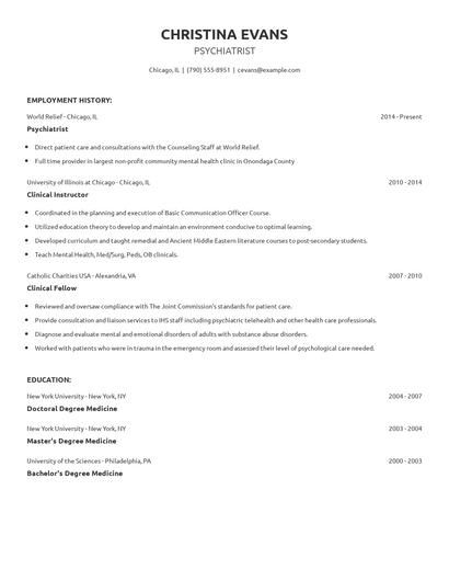 Psychiatrist Resume