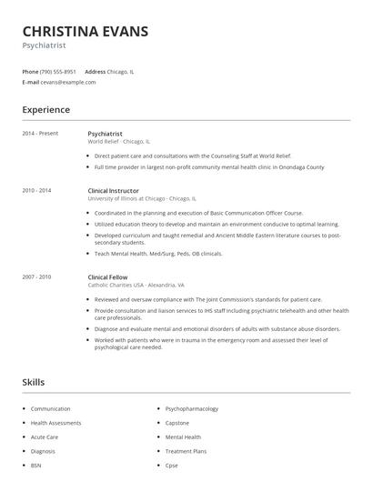 Psychiatrist Resume