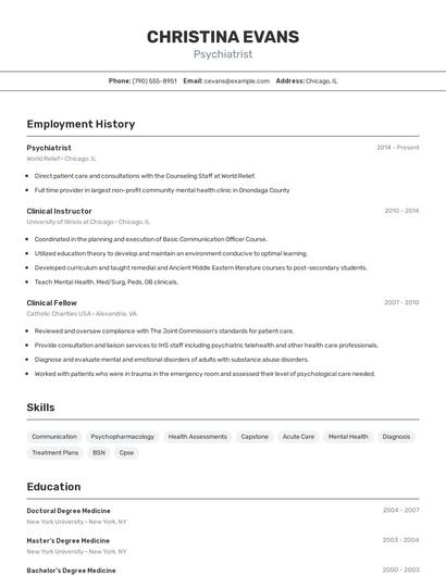 Psychiatrist Resume
