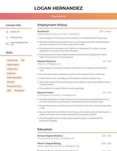 Psychiatrist Resume