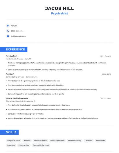 Psychiatrist Resume