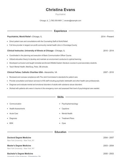 Psychiatrist Resume