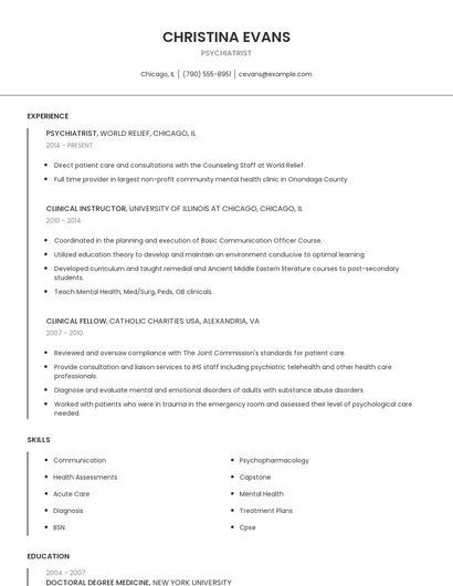 Psychiatrist Resume