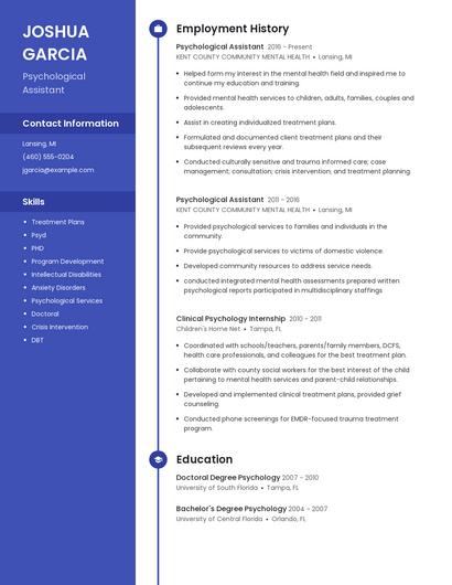 Psychological Assistant Resume