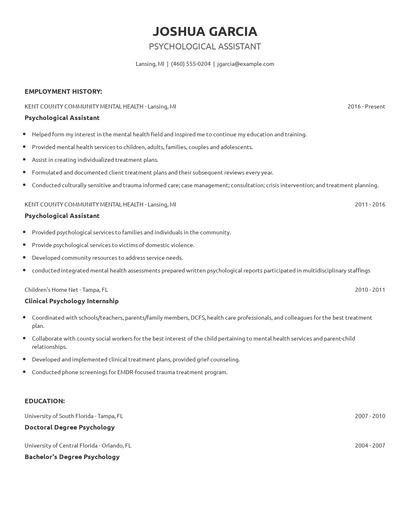 Psychological Assistant Resume