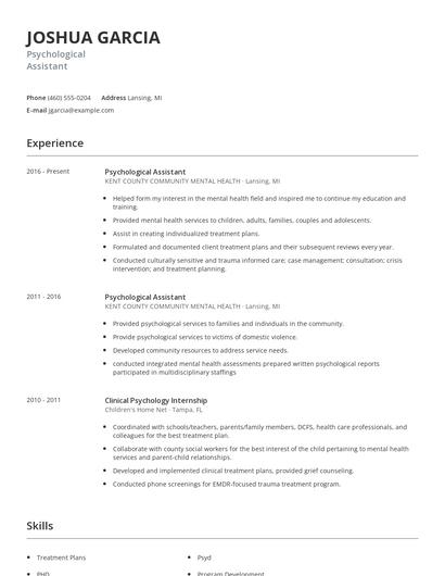 Psychological Assistant Resume