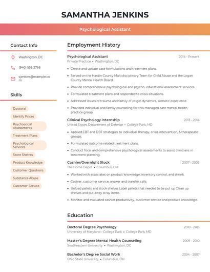 Psychological Assistant Resume
