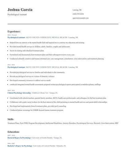 Psychological Assistant Resume
