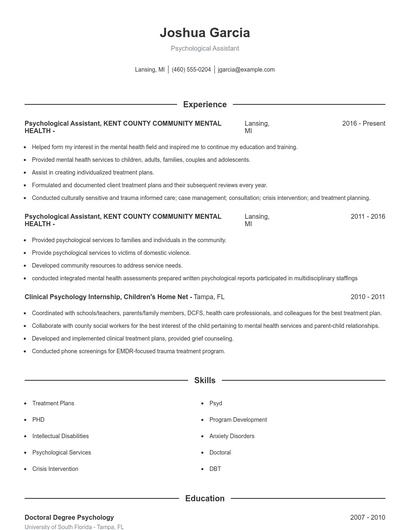 Psychological Assistant Resume