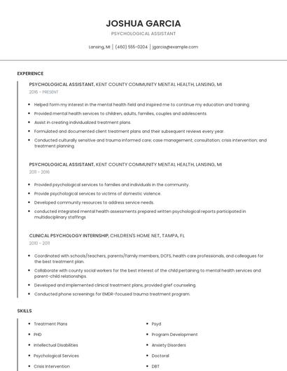 Psychological Assistant Resume