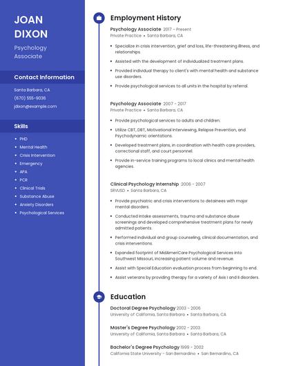 Psychology Associate Resume