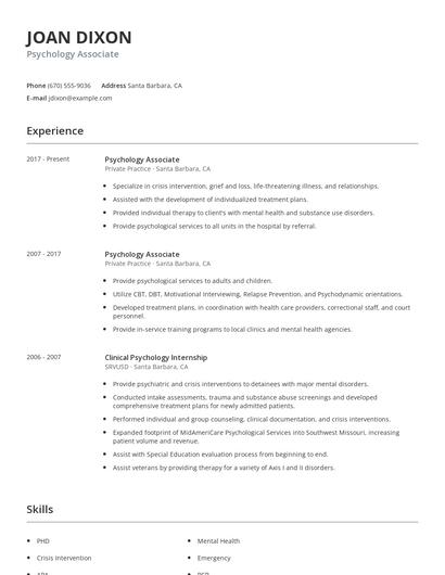 Psychology Associate Resume