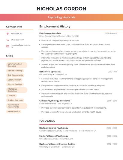 Psychology Associate Resume