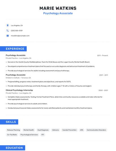Psychology Associate Resume