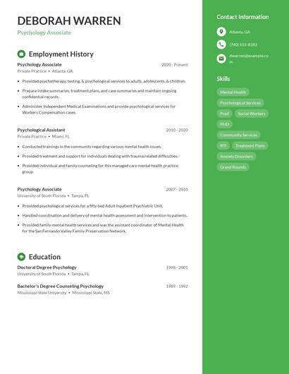 Psychology Associate Resume