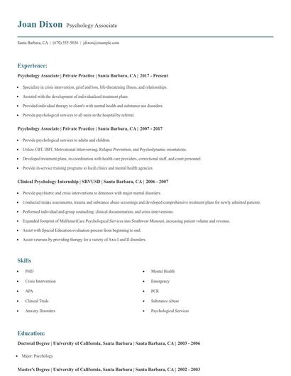 Psychology Associate Resume