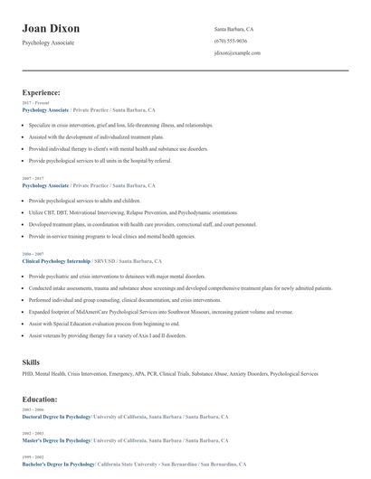 Psychology Associate Resume