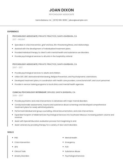 Psychology Associate Resume