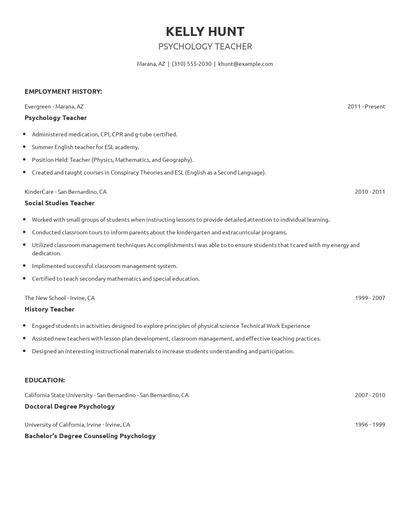 Psychology Teacher Resume