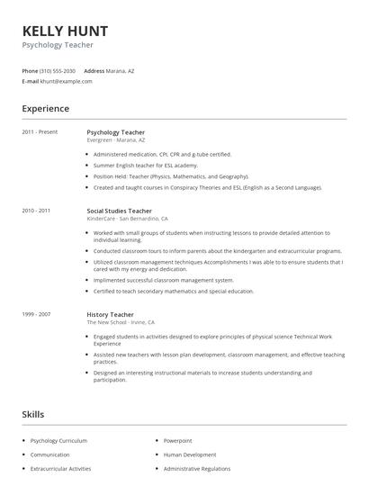 Psychology Teacher Resume