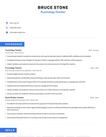 Psychology Teacher Resume