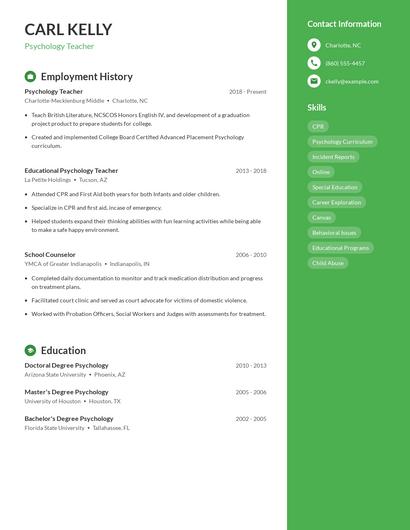 Psychology Teacher Resume
